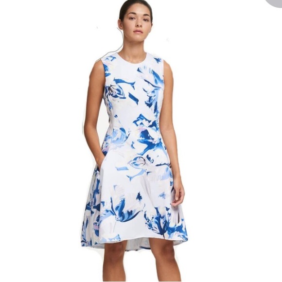 DKNY floral print scuba Hi-Low Dress NWOT - Picture 1 of 7